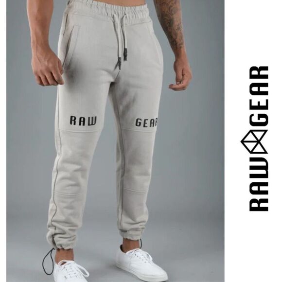 RAW GEAR - NWT - M Sz Small 100% Cotton Gym Joggers (Terry-Lined Sweatpants/Grey - Picture 1 of 15